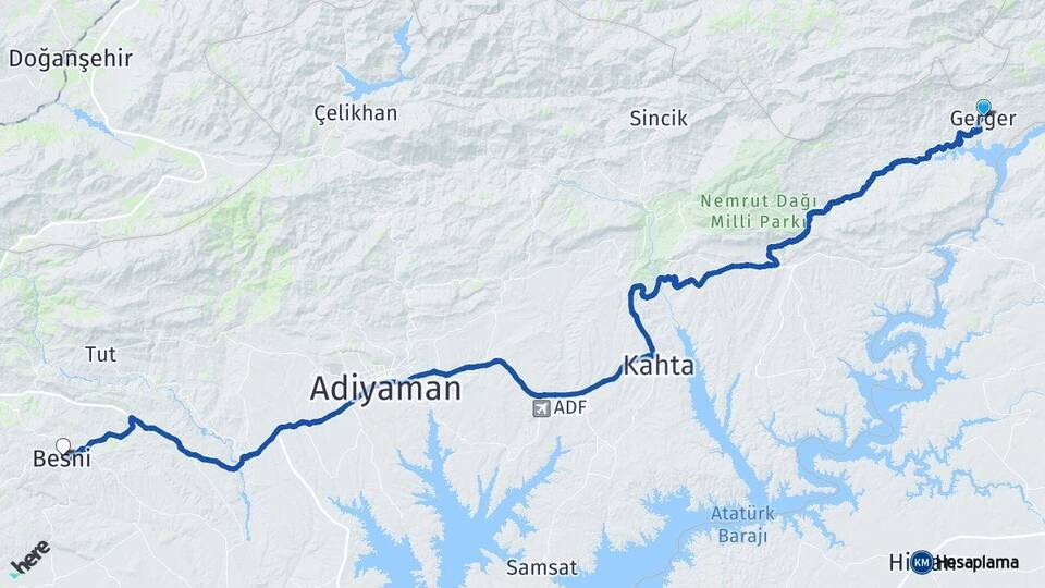 Adıyaman Gerger Besni Arası Kaç Km - Yol Haritası