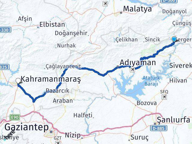 Adıyaman Gerger Kahramanmaraş Arası Kaç Km - Yol Haritası
