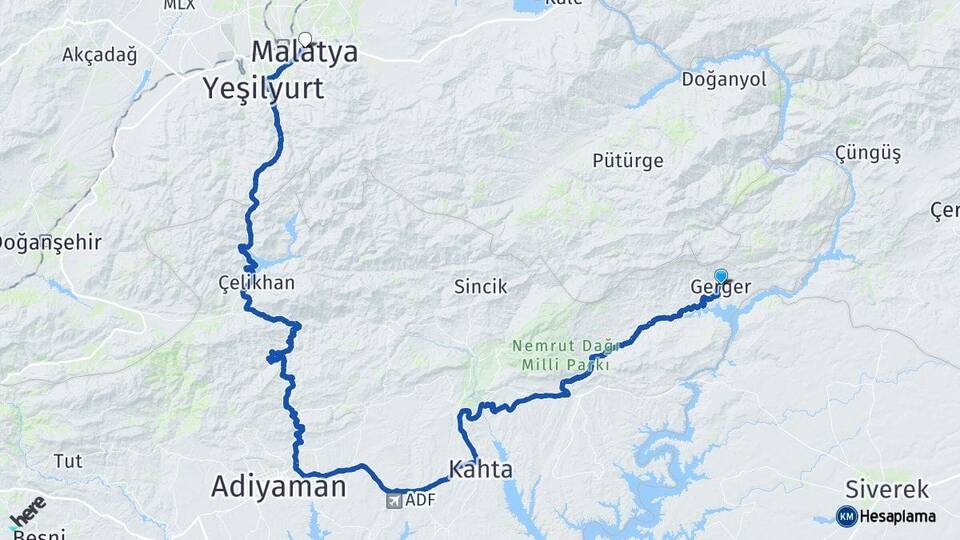 Adıyaman Gerger Malatya Arası Kaç Km - Yol Haritası