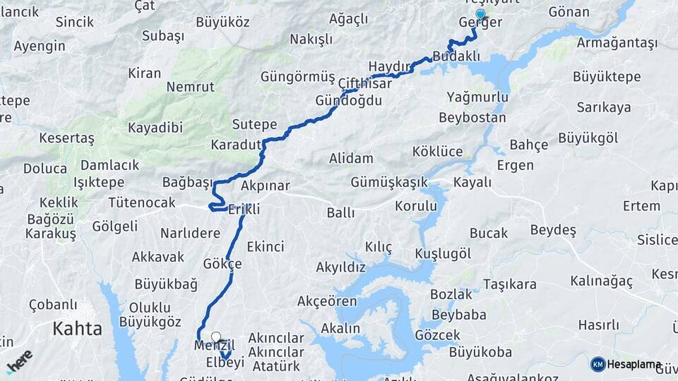 Adıyaman Gerger Menzil Kahta Arası Kaç Km - Yol Haritası