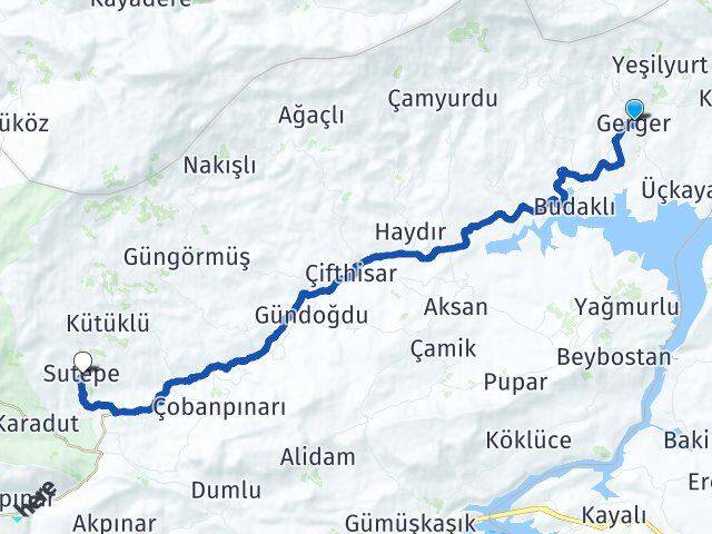 Adıyaman Gerger Sutepe Gerger Arası Kaç Km - Yol Haritası