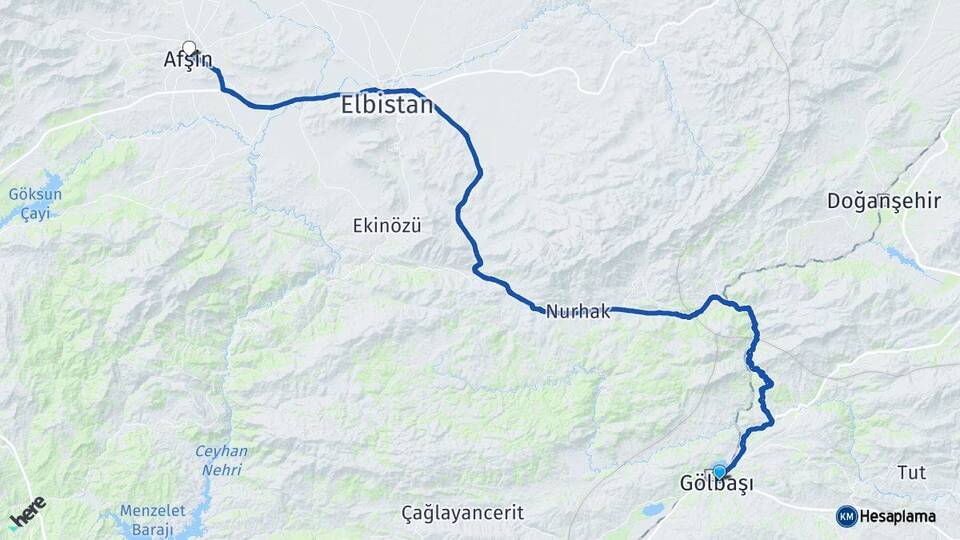 Adıyaman Gölbaşı Afşin Kahramanmaraş Arası Kaç Km - Yol Haritası