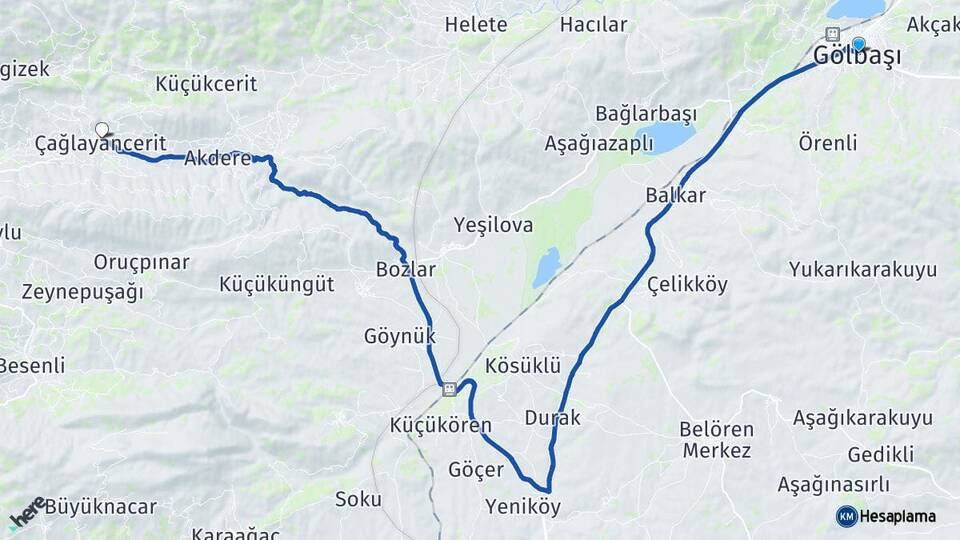 Adıyaman Gölbaşı Çağlayancerit Kahramanmaraş Arası Kaç Km - Yol Haritası