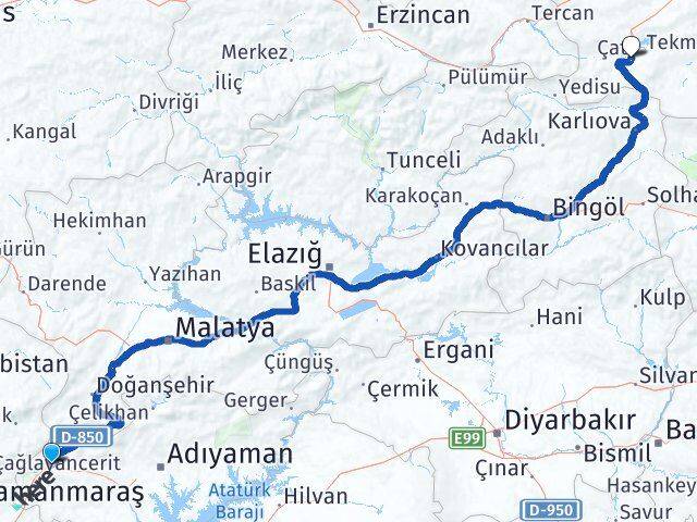 Adıyaman Gölbaşı Çat Erzurum Arası Kaç Km - Yol Haritası