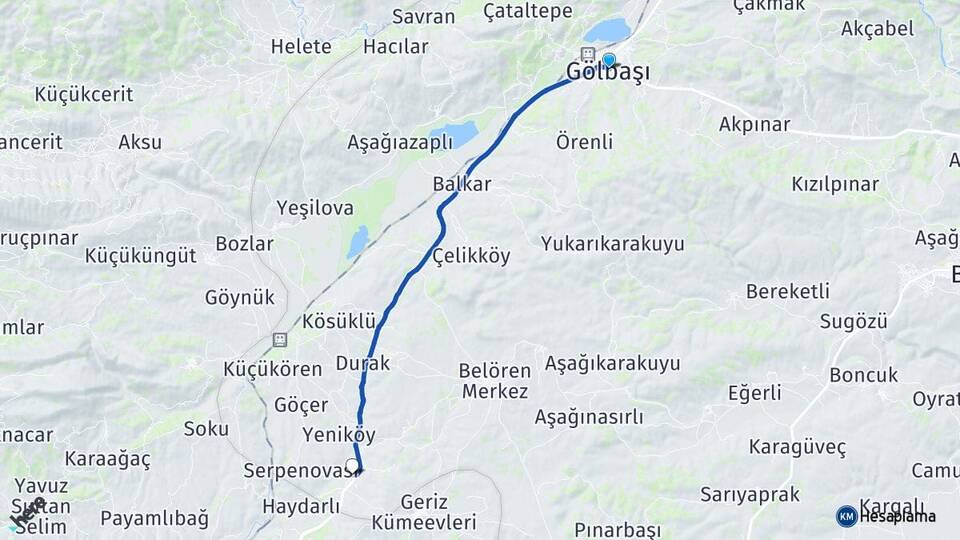 Adıyaman Gölbaşı Haydarlı Gölbaşı Arası Kaç Km - Yol Haritası