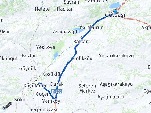 Adıyaman Gölbaşı Küçükören Gölbaşı Arası Kaç Km - Yol Haritası