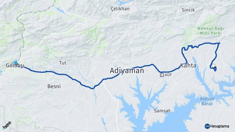 Adıyaman Gölbaşı Menzil Kahta Arası Kaç Km - Yol Haritası