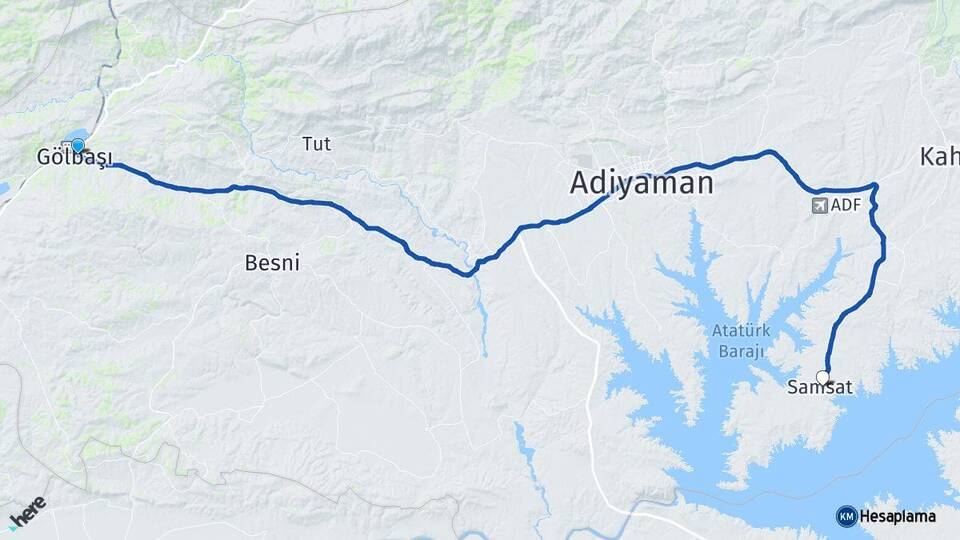 Adıyaman Gölbaşı Samsat Arası Kaç Km - Yol Haritası