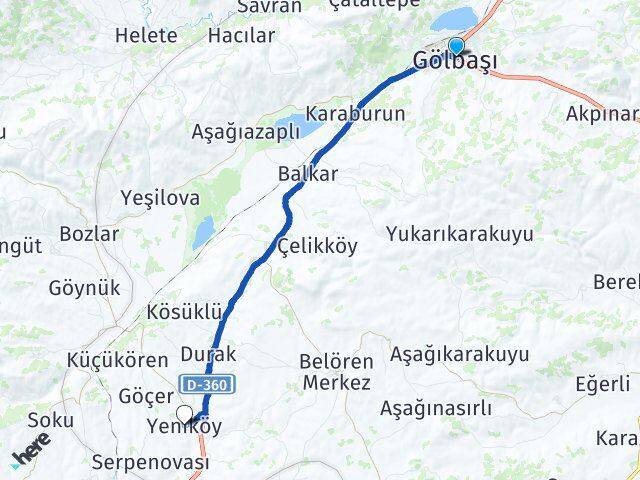 Adıyaman Gölbaşı Yeniköy Gölbaşı Arası Kaç Km - Yol Haritası