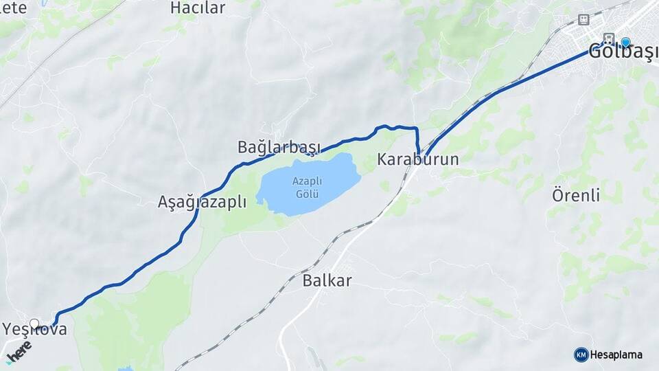 Adıyaman Gölbaşı Yeşilova Gölbaşı Arası Kaç Km - Yol Haritası