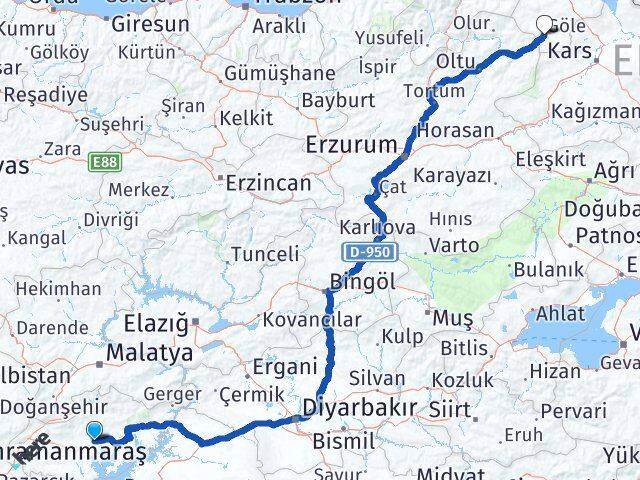 Adıyaman Göle Ardahan Arası Kaç Km - Yol Haritası