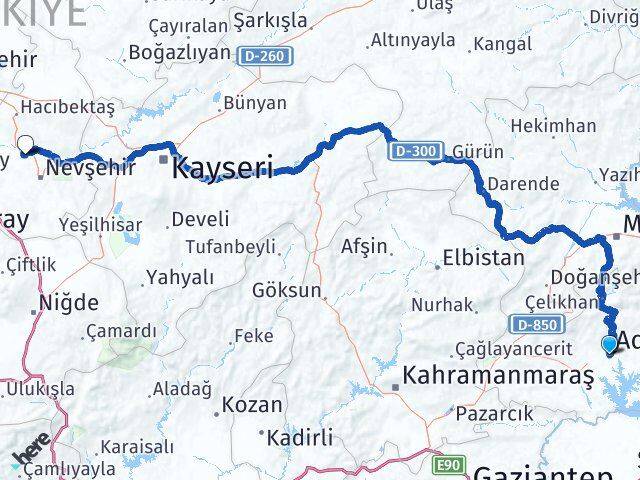 Adıyaman Gülşehir Nevşehir Arası Kaç Km - Yol Haritası