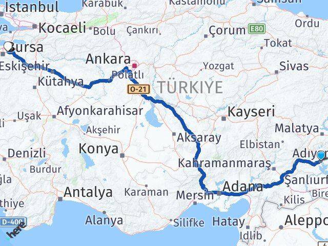 Adıyaman Gürsu Bursa Arası Kaç Km - Yol Haritası