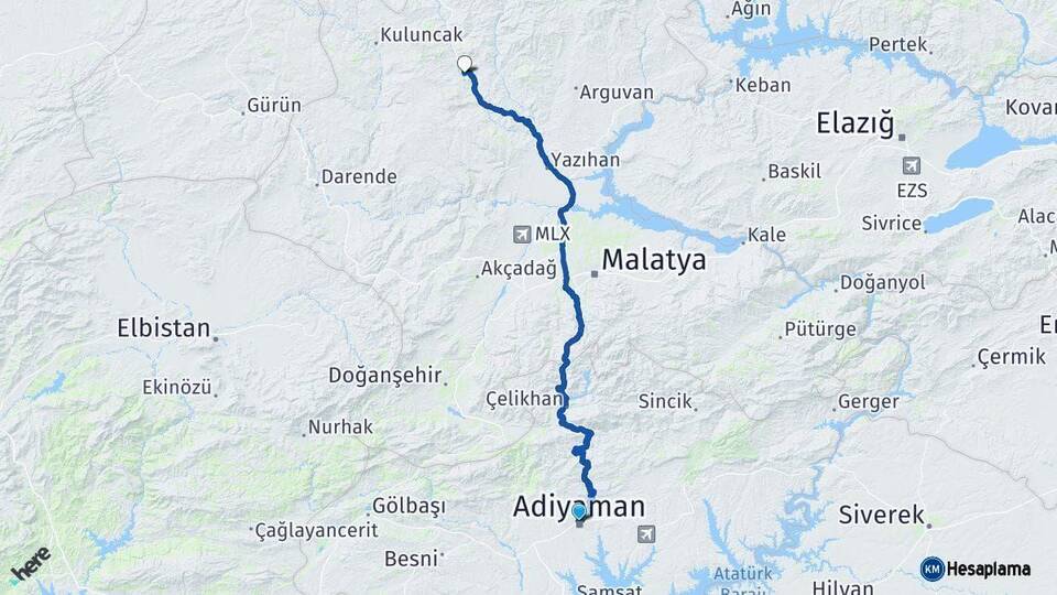 Adıyaman Hekimhan Malatya Arası Kaç Km - Yol Haritası