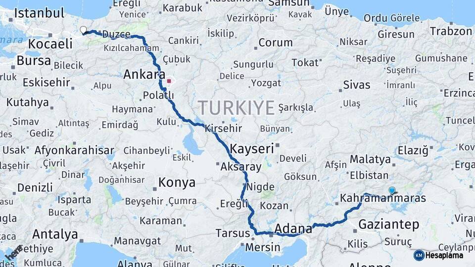 Adıyaman Hendek Sakarya Arası Kaç Km - Yol Haritası