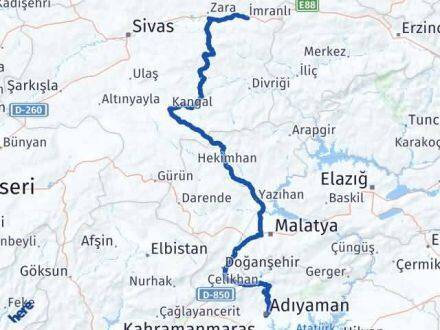 Adıyaman İmranlı Sivas Arası Kaç Km - Yol Haritası