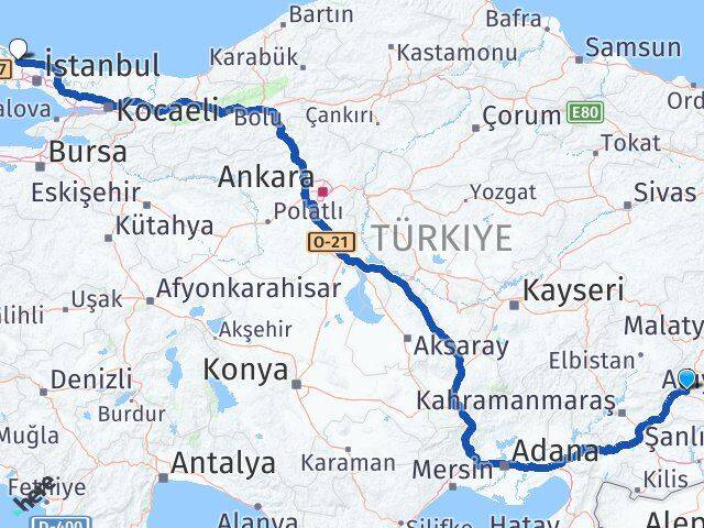 Adıyaman İstanbul Havalimanı Arası Kaç Km - Yol Haritası