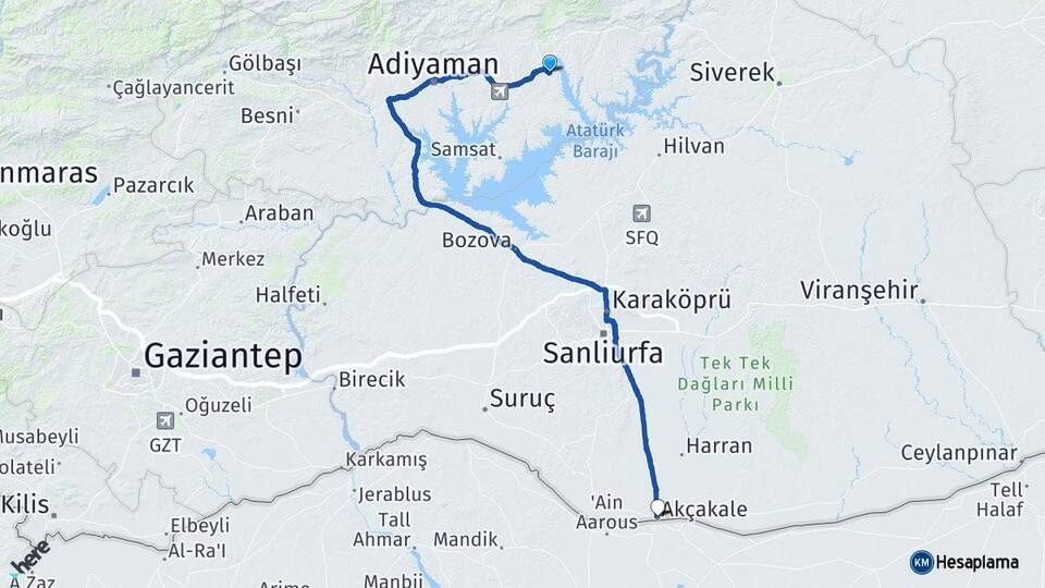 Adıyaman Kahta Akçakale Şanlıurfa Arası Kaç Km - Yol Haritası