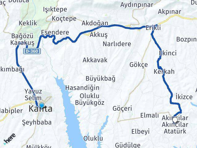 Adıyaman Kahta Akıncılar Atatürk Kahta Arası Kaç Km - Yol Haritası