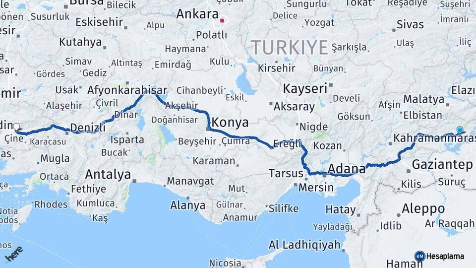 Adıyaman Kahta Aydın Arası Kaç Km - Yol Haritası