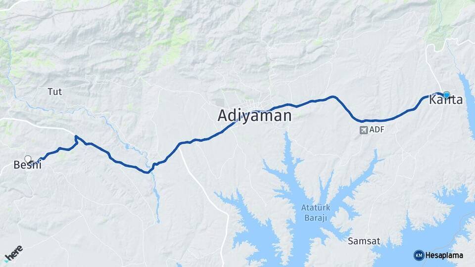Adıyaman Kahta Besni Arası Kaç Km - Yol Haritası