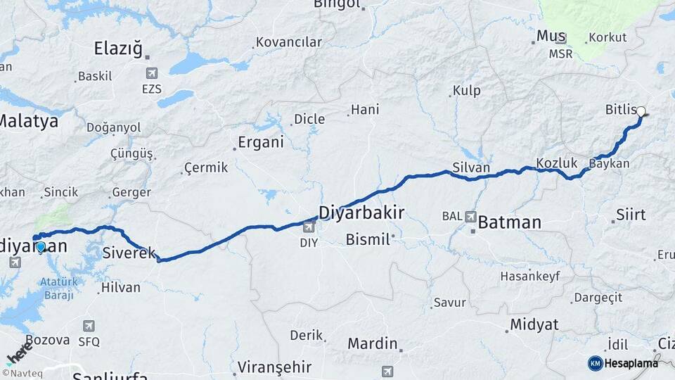 Adıyaman Kahta Bitlis Arası Kaç Km - Yol Haritası