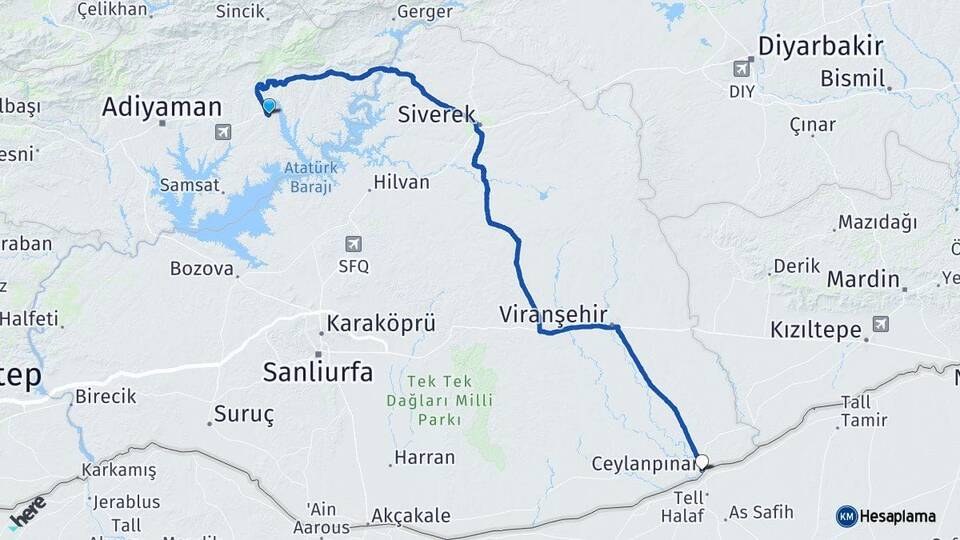 Adıyaman Kahta Ceylanpınar Şanlıurfa Arası Kaç Km - Yol Haritası
