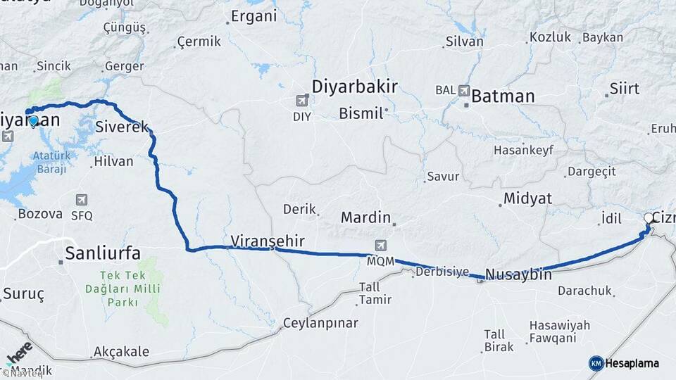 Adıyaman Kahta Cizre Şırnak Arası Kaç Km - Yol Haritası