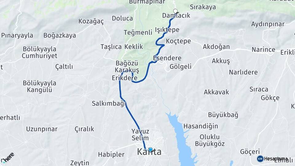 Adıyaman Kahta Damlacık Kahta Arası Kaç Km - Yol Haritası