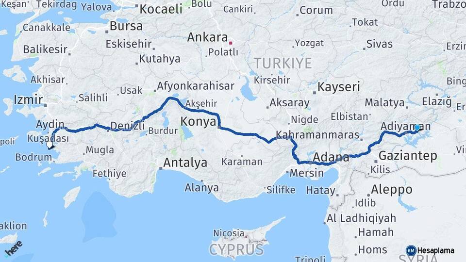 Adıyaman Kahta Didim Aydın Arası Kaç Km - Yol Haritası