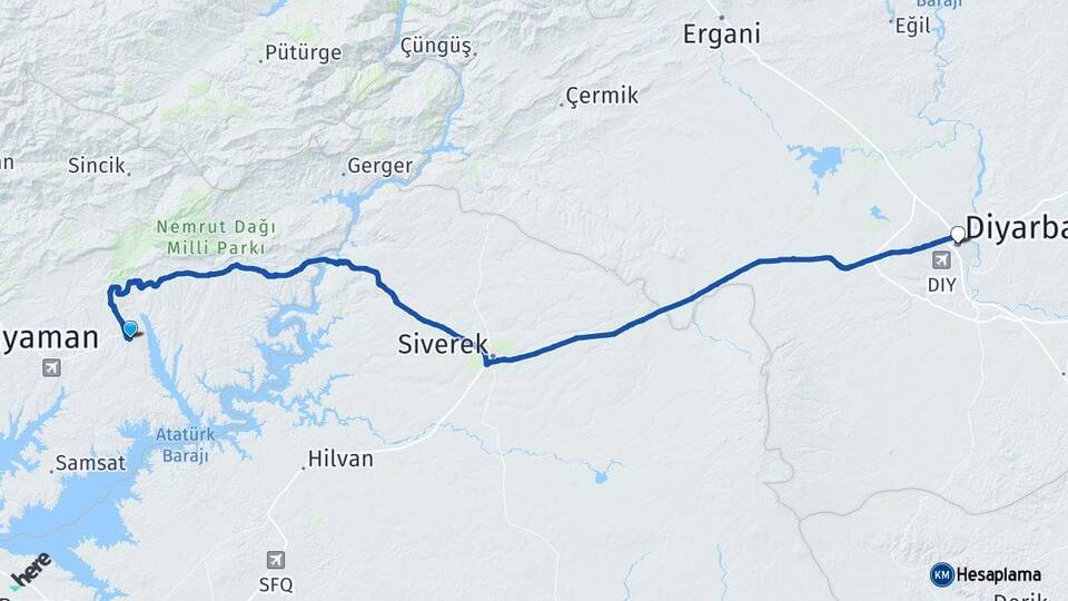 Adıyaman Kahta Diyarbakır Arası Kaç Km - Yol Haritası