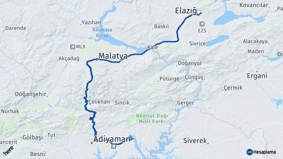Adıyaman Kahta Elazığ Arası Kaç Km - Yol Haritası