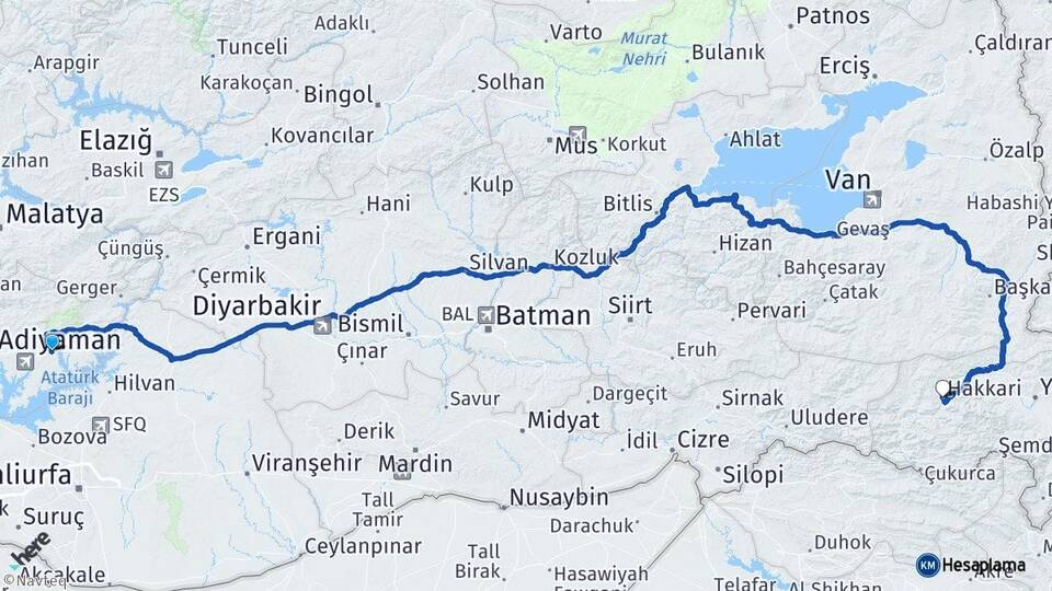 Adıyaman Kahta Hakkari Arası Kaç Km - Yol Haritası