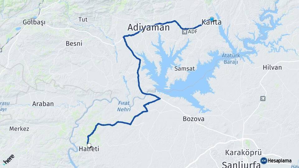 Adıyaman Kahta Halfeti Şanlıurfa Arası Kaç Km - Yol Haritası