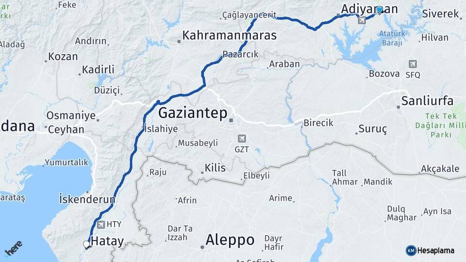 Adıyaman Kahta Hatay Arası Kaç Km - Yol Haritası