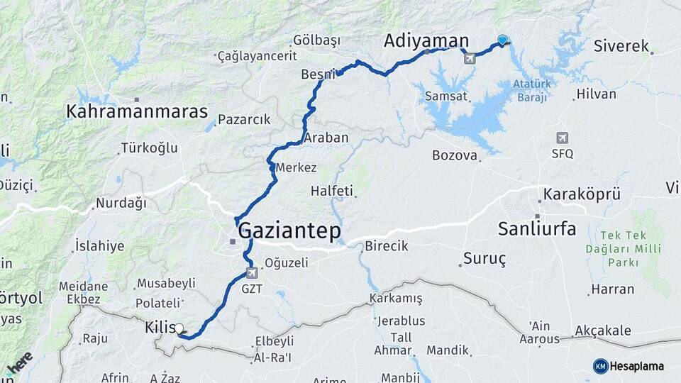 Adıyaman Kahta Kilis Arası Kaç Km - Yol Haritası