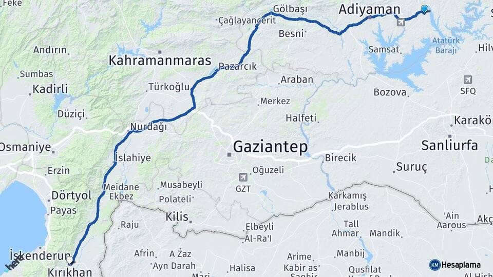 Adıyaman Kahta Kırıkhan Hatay Arası Kaç Km - Yol Haritası