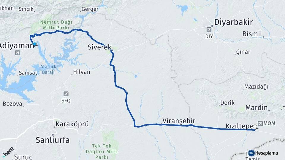 Adıyaman Kahta Kızıltepe Mardin Arası Kaç Km - Yol Haritası