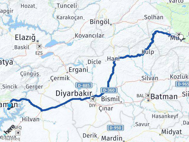 Adıyaman Kahta Menzil Hasköy Muş Arası Kaç Km - Yol Haritası