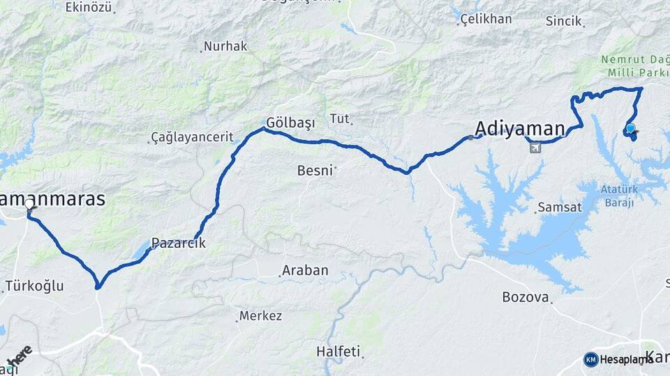 Adıyaman Kahta Menzil Kahramanmaraş Arası Kaç Km - Yol Haritası