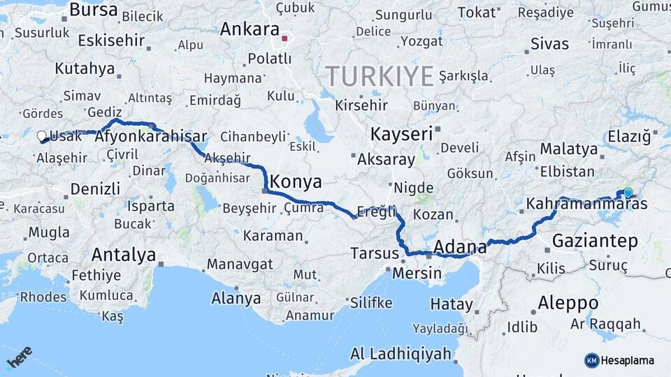Adıyaman Kahta Menzil Kula Manisa Arası Kaç Km - Yol Haritası