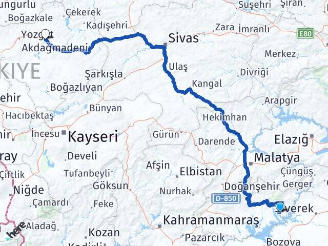 Adıyaman Kahta Menzil Sorgun Yozgat Arası Kaç Km - Yol Haritası