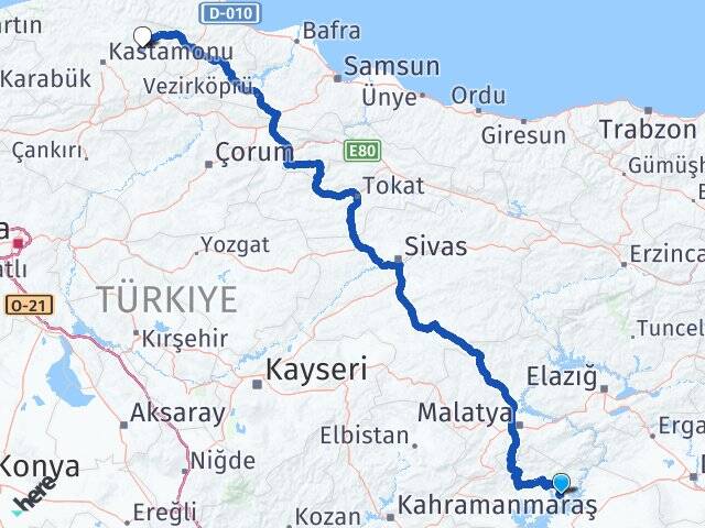 Adıyaman Kahta Menzil Taşköprü Kastamonu Arası Kaç Km - Yol Haritası