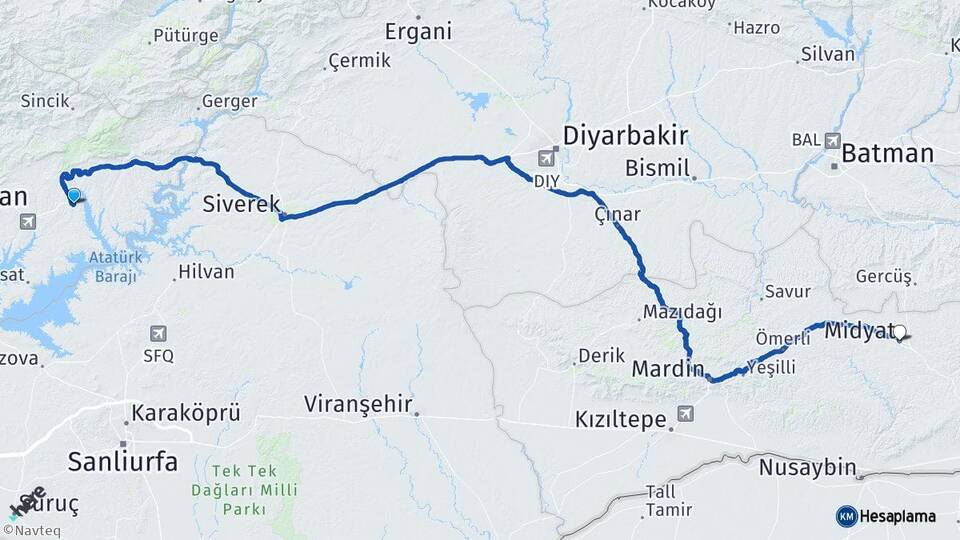 Adıyaman Kahta Midyat Mardin Arası Kaç Km - Yol Haritası