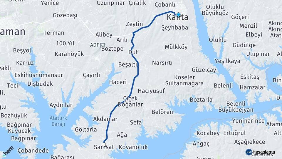 Adıyaman Kahta Samsat Arası Kaç Km - Yol Haritası