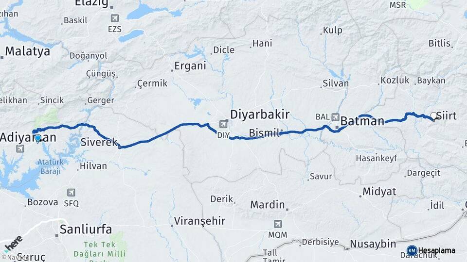 Adıyaman Kahta Siirt Arası Kaç Km - Yol Haritası