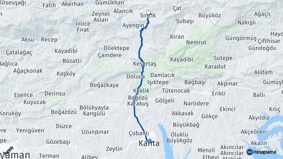 Adıyaman Kahta Sincik Arası Kaç Km - Yol Haritası