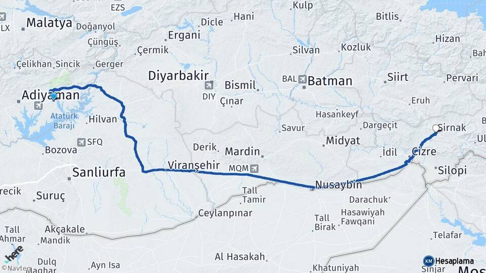 Adıyaman Kahta Şırnak Arası Kaç Km - Yol Haritası