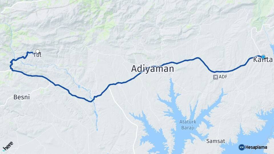 Adıyaman Kahta Tut Arası Kaç Km - Yol Haritası