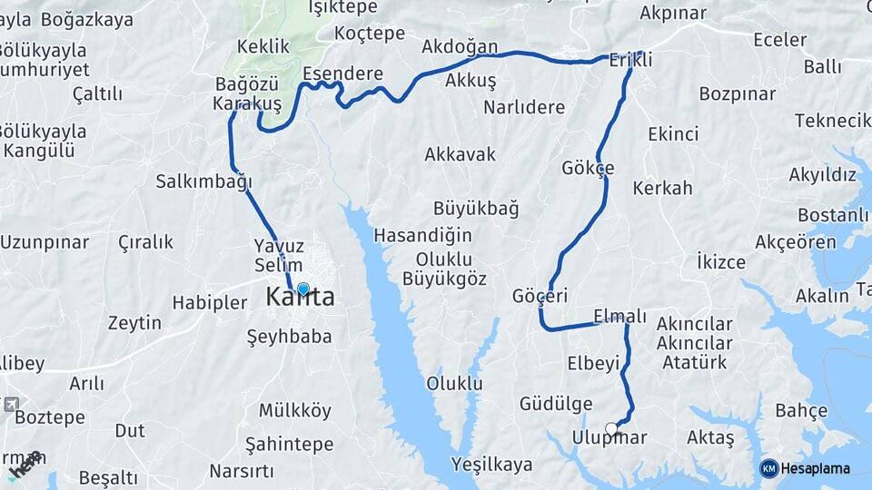 Adıyaman Kahta Ulupınar Kahta Arası Kaç Km - Yol Haritası